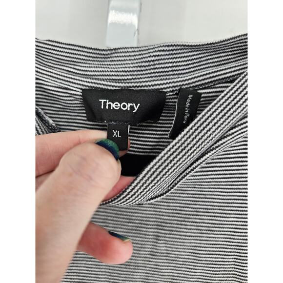 Theory Womens Sz XL Sleeveless Mock Neck Tank Top Black White Striped - Picture 2 of 3